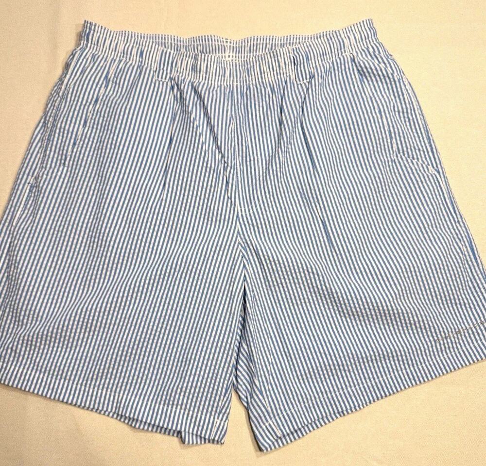 Columbia Omni shade Men's Blue/White Striped Swim Trunks M Mesh Lined